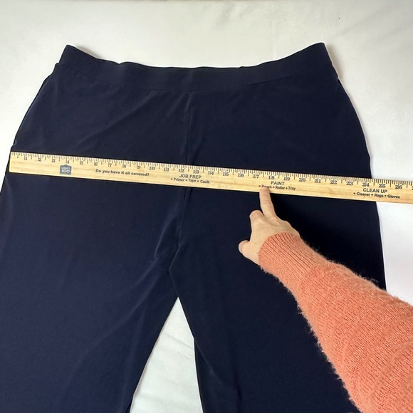 Susan Graver Liquid Knit Wide Leg Pants Navy Petite XL Pull On Trousers Pockets - Picture 6 of 7